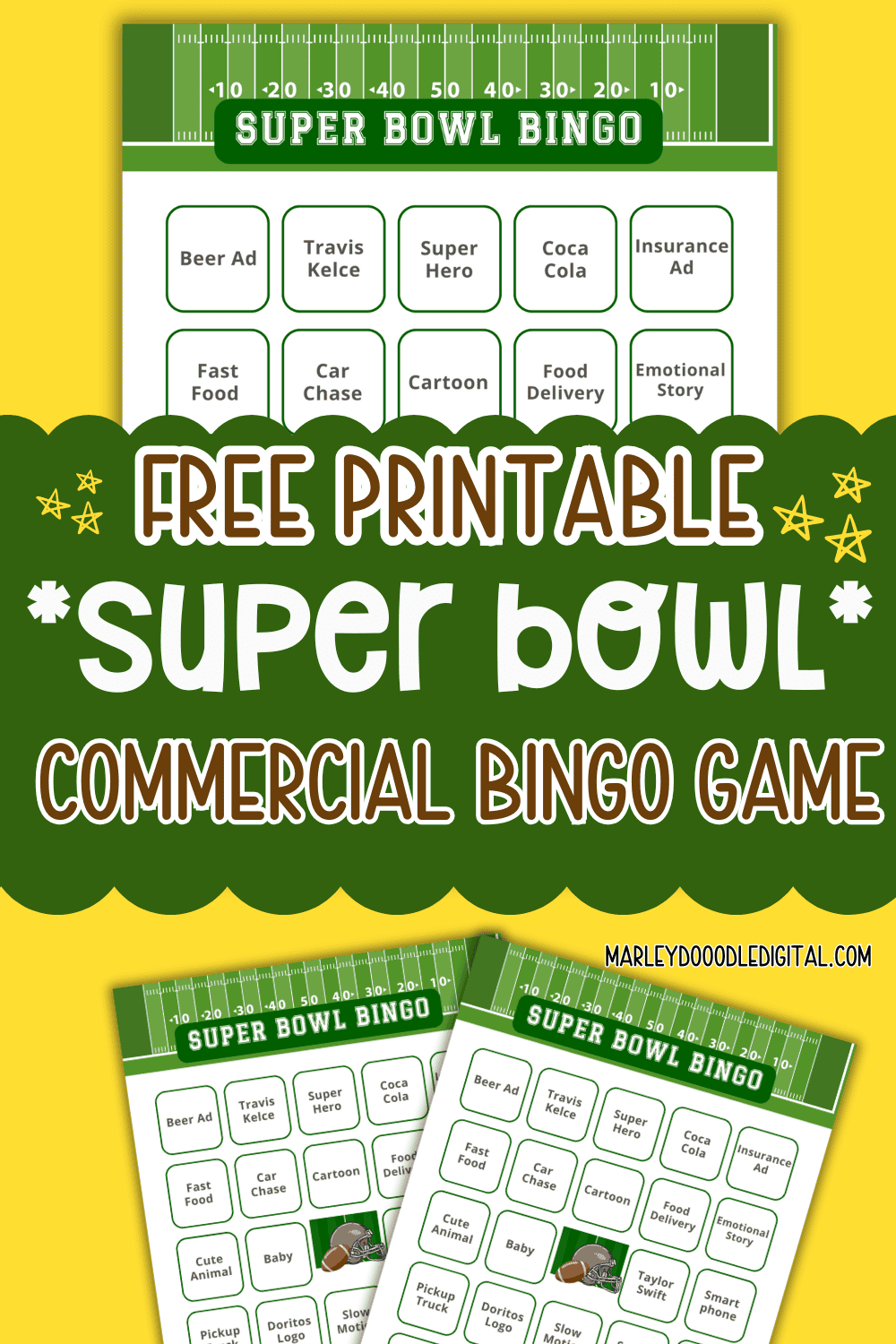 super bowl commercial bingo game (free printable) - marley doodle